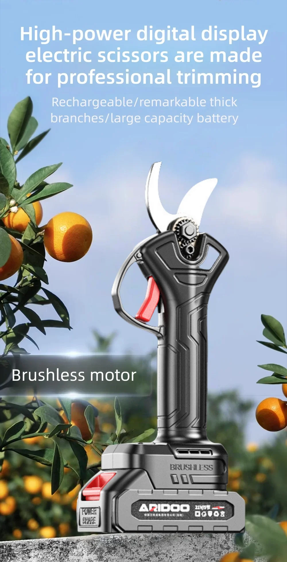Efficient Fruit Tree battery pruner Cordless pruning shears Electric Scissors Pr