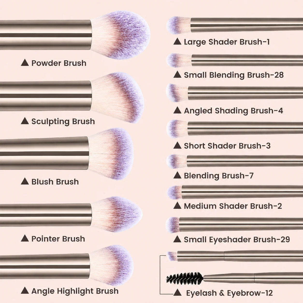14PCS Makeup Brush Set Foundation Concealer Powder Eyeshadow Blush Brush Kabuki Blending Cosmetic Beauty Tool for Face 4.9 2 3