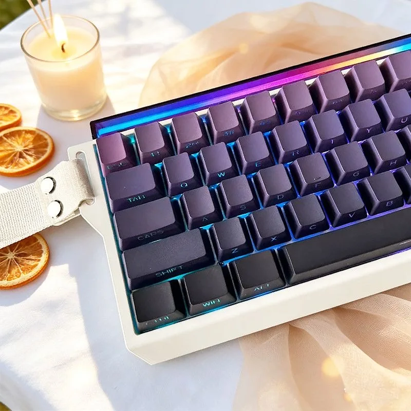 Purple Gradient Keycap Set - OEM Profile, Red-Pink-Blue Shade with Side and Top Print