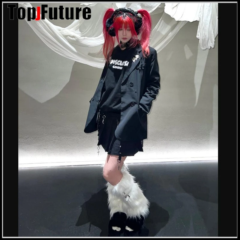 Description Picture 5 of itemWomen Spice Girl Harajuku Punk Black furry gothic Lolita furry Leg Warmer Women Winter Warmer Foot Cover Y2K Girl Leg warmers