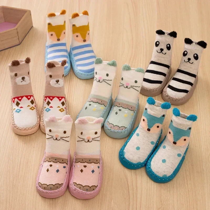 Newborn Girls Boys Cute Toddler Shoes Socks Winter Baby Cartoon Animal Floor Socks with Rubber Soft Anti Slip Sole Infant Stuff Kids Socks Baby Socks Girls Socks Cartoon Socks