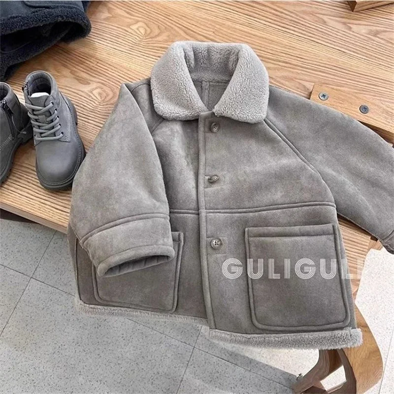 Boys Fleece Jacket Kids Thickened Warm Outerwear Autumn Winter Fashion Coat New Girls Lapel Overcoat Children's Cotton Parkas
