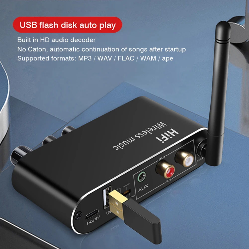 

USB Disk Digital to Analog Audio Converter Bluetooth-compatible 5.1 Receiver Coaxial Optical Fiber to 3.5mm Aux Wireless Adapter