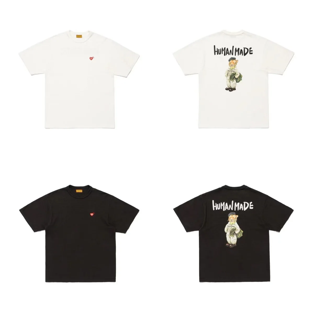 2026 Neues HUMAN MADE T-Shirt mit Cartoon-Druck auf der Rückseite, japanische Bambus-Baumwolle, Unisex, Retro-Rundhals, Kurzarm-Shirt