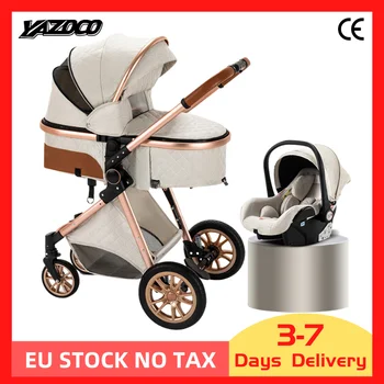 3 in 1 Baby Stroller Royal Luxury Leather Aluminum Frame High Landscape Folding Kinderwagen Pram with Gifts Baby Carriage 1