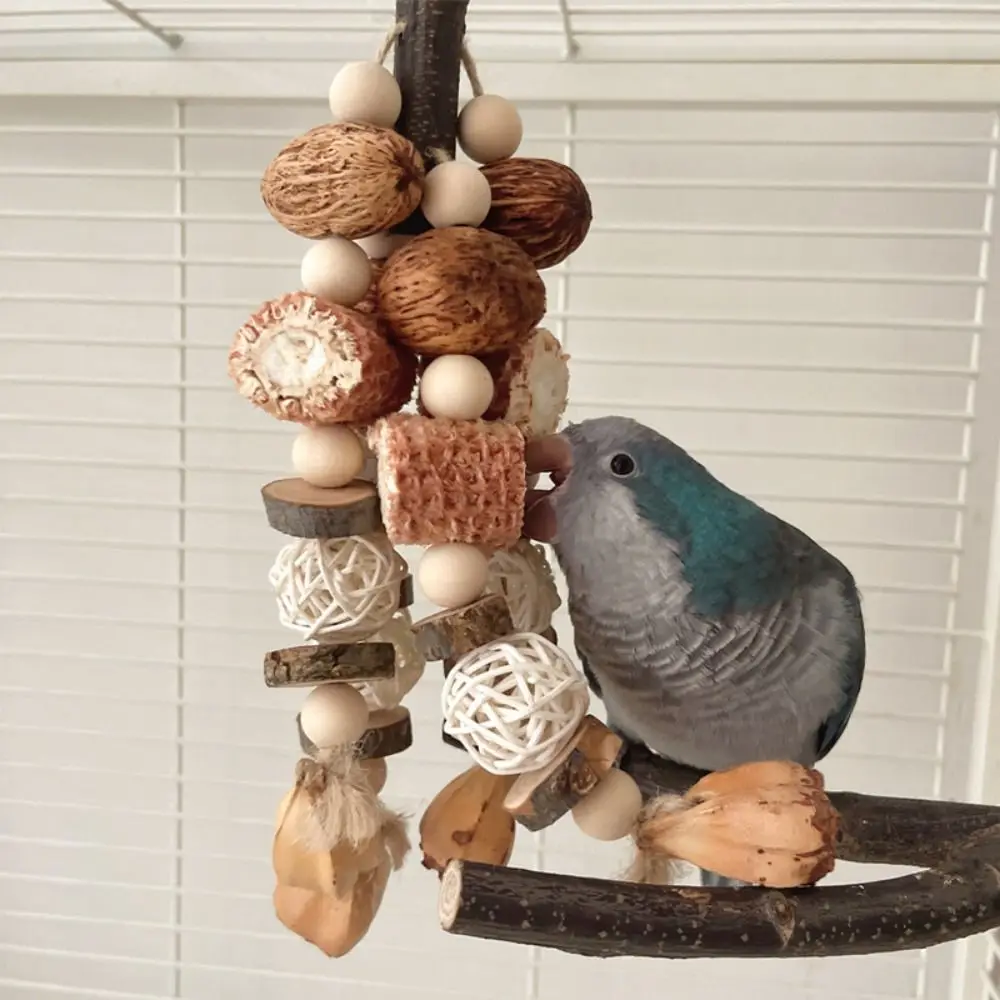 Parakeet Natural Wood Bird Wood Nut Toy Corncob Rattan Ball Parrot Chewing Toy Healthy Pineapple Bite Training For Birds