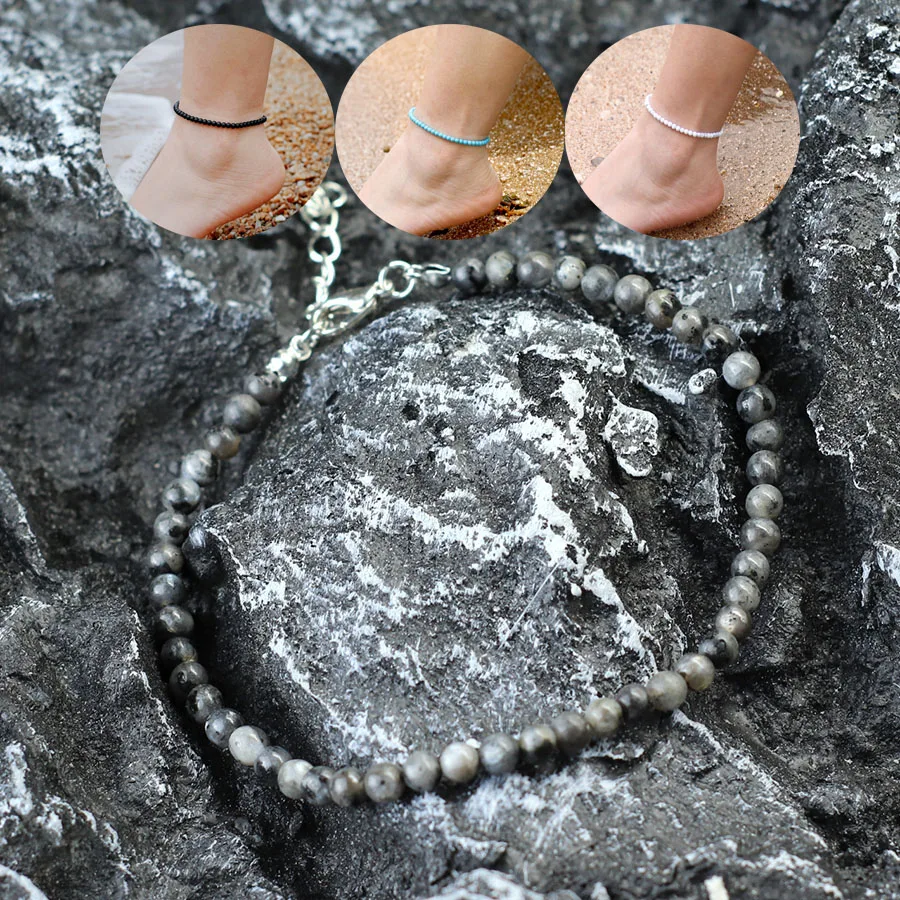 Natural Stone Beads Adjustable Anklet for Women Summer Beach
