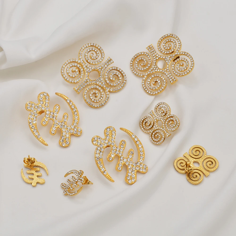 Anniyo African Symbol Earrings With Stone Dwennimen Gye Nyame Stud Earrings Ethnic Jewelry #371606 5