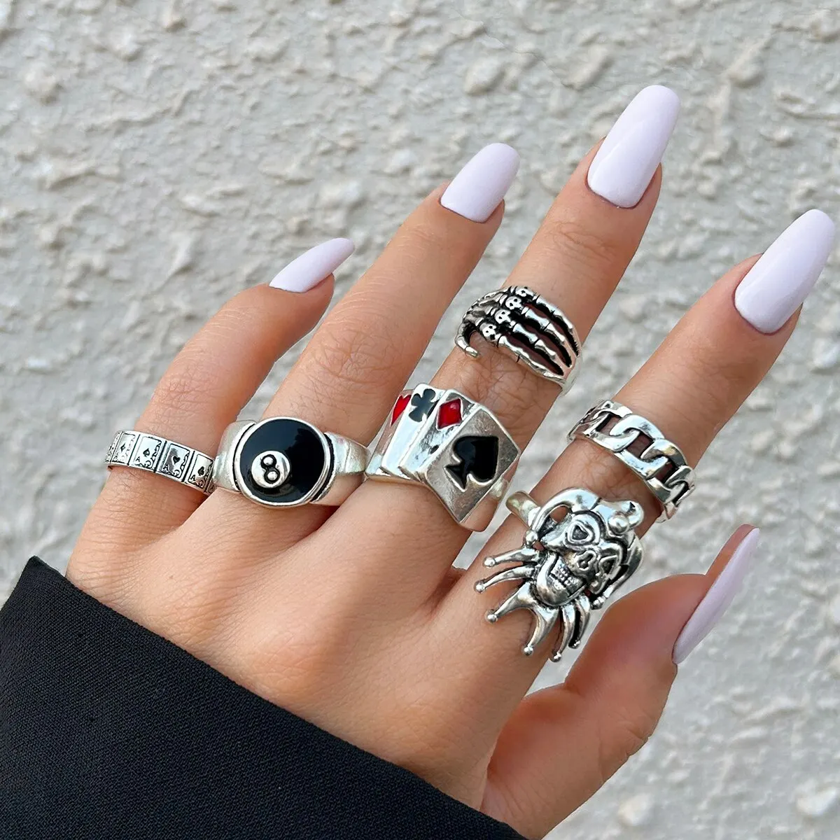 Punk Rings Hip Hop Vintage Skull Ghost Claw Poker Clown Ring Set for Women Hollow Geometric Size 8 Jewelry Steampunk Men