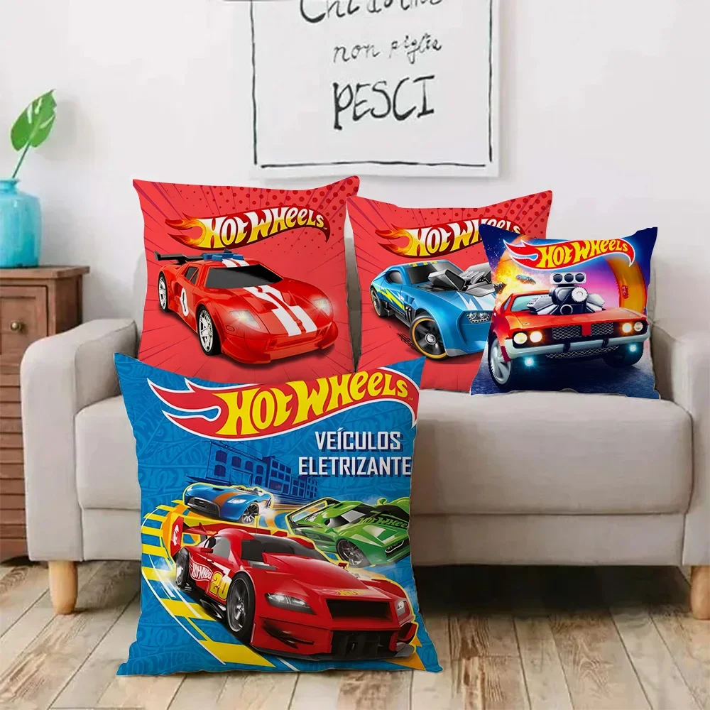 Cartoon Racing Hot Wheelss Pillow Covers Cartoon Sofa Decorative Home Double-sided Printing Short Plush Cute Cushion Cover
