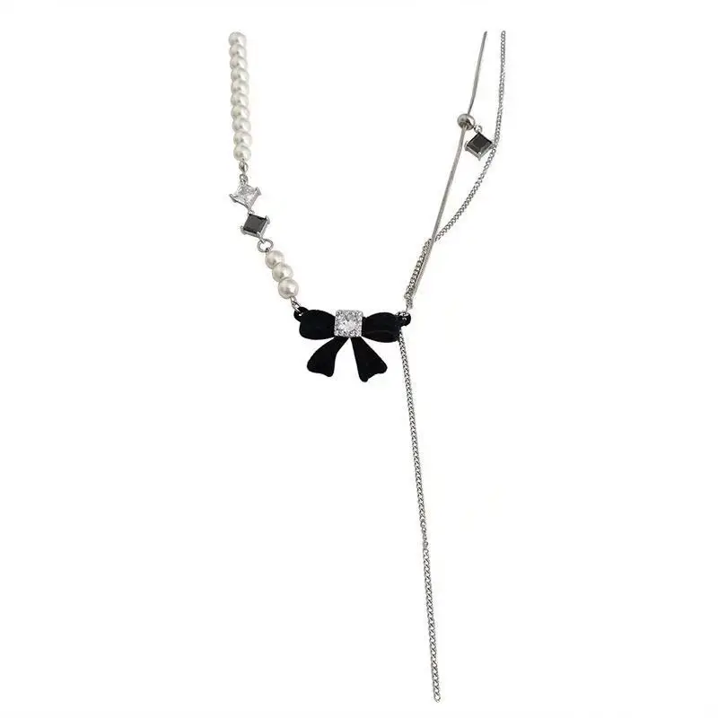 Bow Pearl Chain, Patchwork Necklace For Women, Zircon Necklace, Clavicle Chain Femme Jewelry Girlfriend Gift Cute