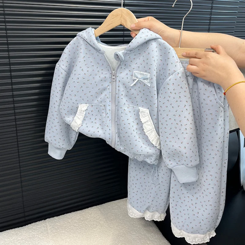 Girls Fashion Casual Sets Children Spring Autumn Sports Suits Kids Long-sleeved Jackets+Pants 2Pcs Outfits New Hooded Clothing - 2