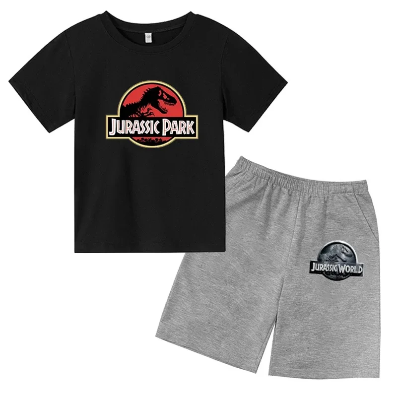 thumbnail image 1 of Camiseta con estampado de dinosaurio de Jurassic Park, trajes de verano para niños, camisetas de manga corta y pantalones cortos con estampado de dibujos animados, 1 of 5