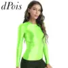 Women Metallic T-shirts Sportwear Shiny Long Sleeve Tights Slim Tee Glossy Tops for Rave Party Dance Wear Yoga Runing TShirts 1