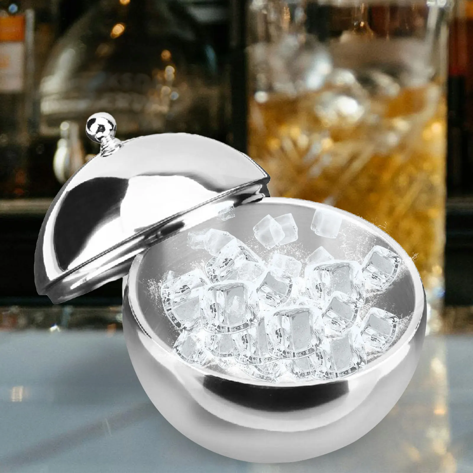 

Stainless Steel Insulated Ice Bucket Spherical Ice Particle Bucket Spherical Ice Bucket with Lid Insulated Beverage Tub Home Bar