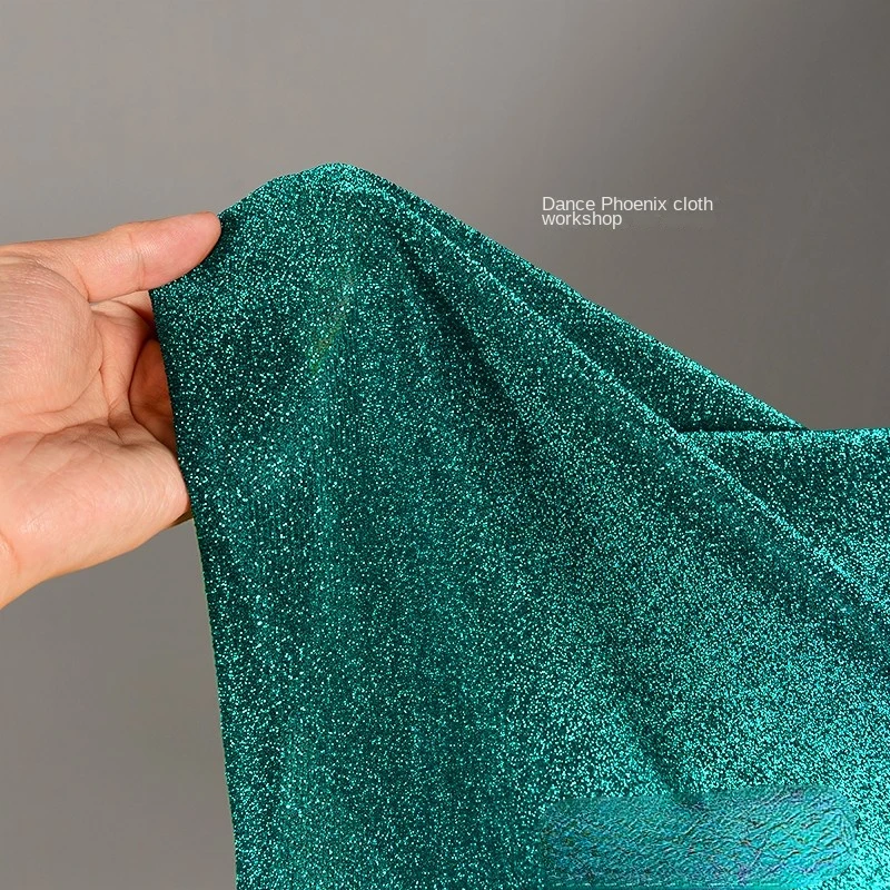 Bright Silk Fabric Emerald Glitter Yarn Dress Background Cloth Clothing Cloth for Apparel Sewing Meter Diy Material