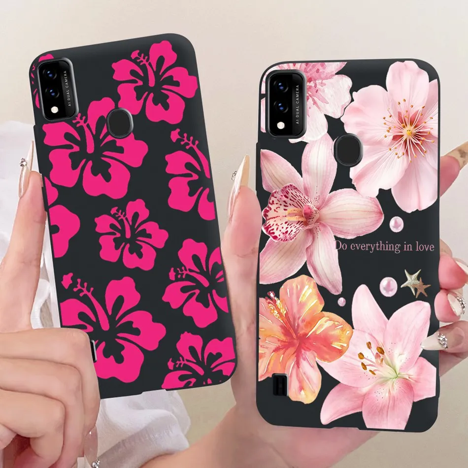 Charming Floral Butterfly Cat Black Silicone Phone Case