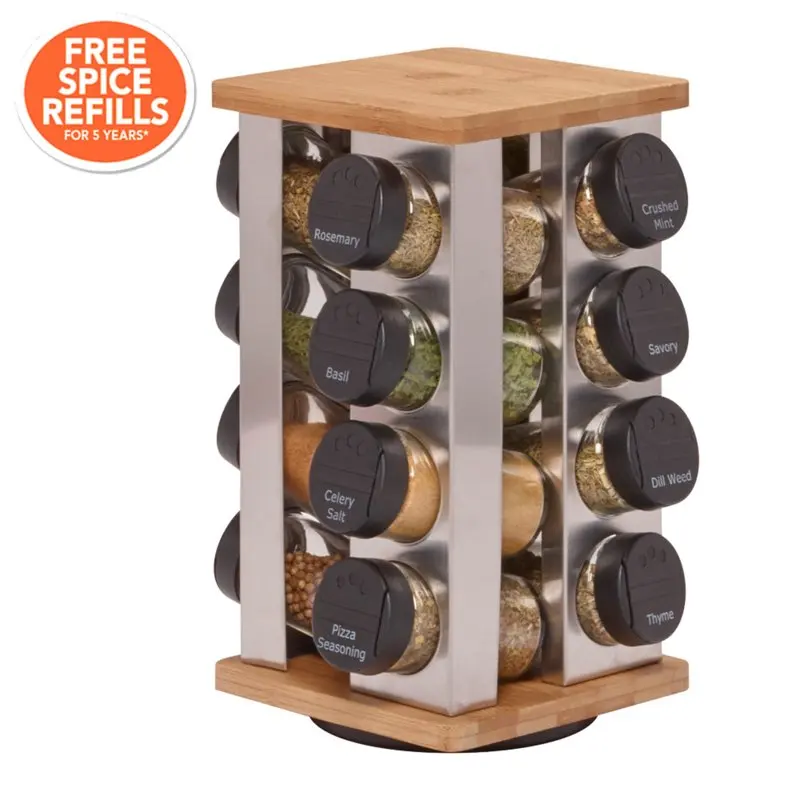 16-Jar Revolving Countertop Spice Rack with Free Spice Refills for 5 Years