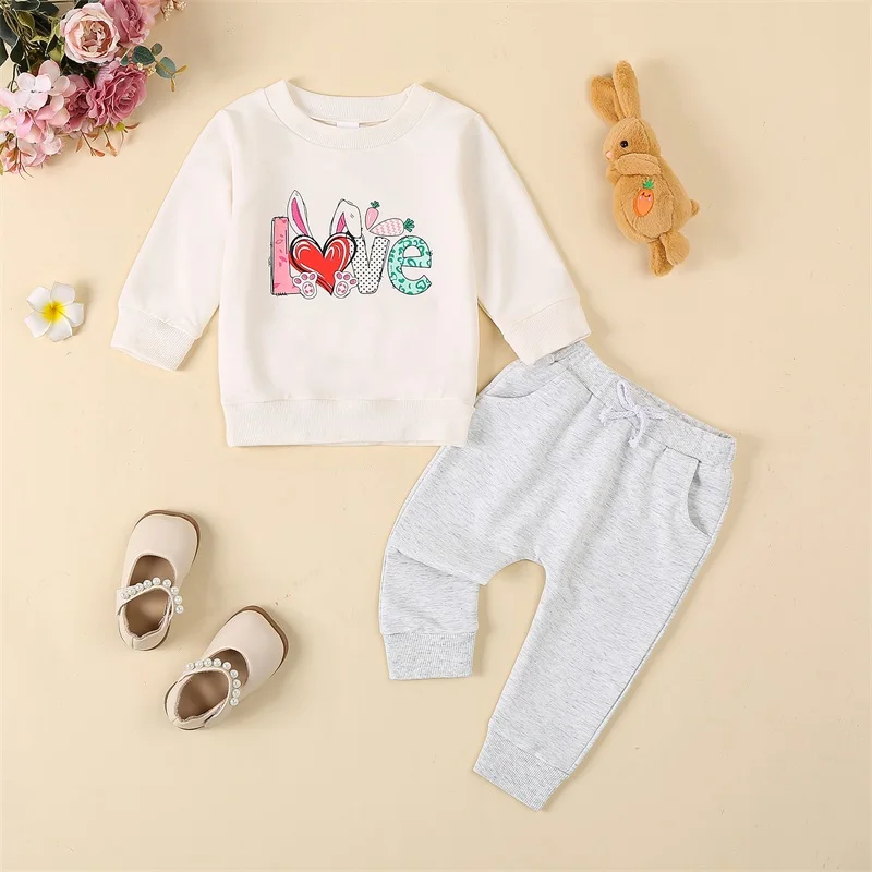Toddler Girls Fall Outfits Letter Print Long Sleeve Sweatshirt and Elastic Pants Set Baby Cute 2 Piece Clothes