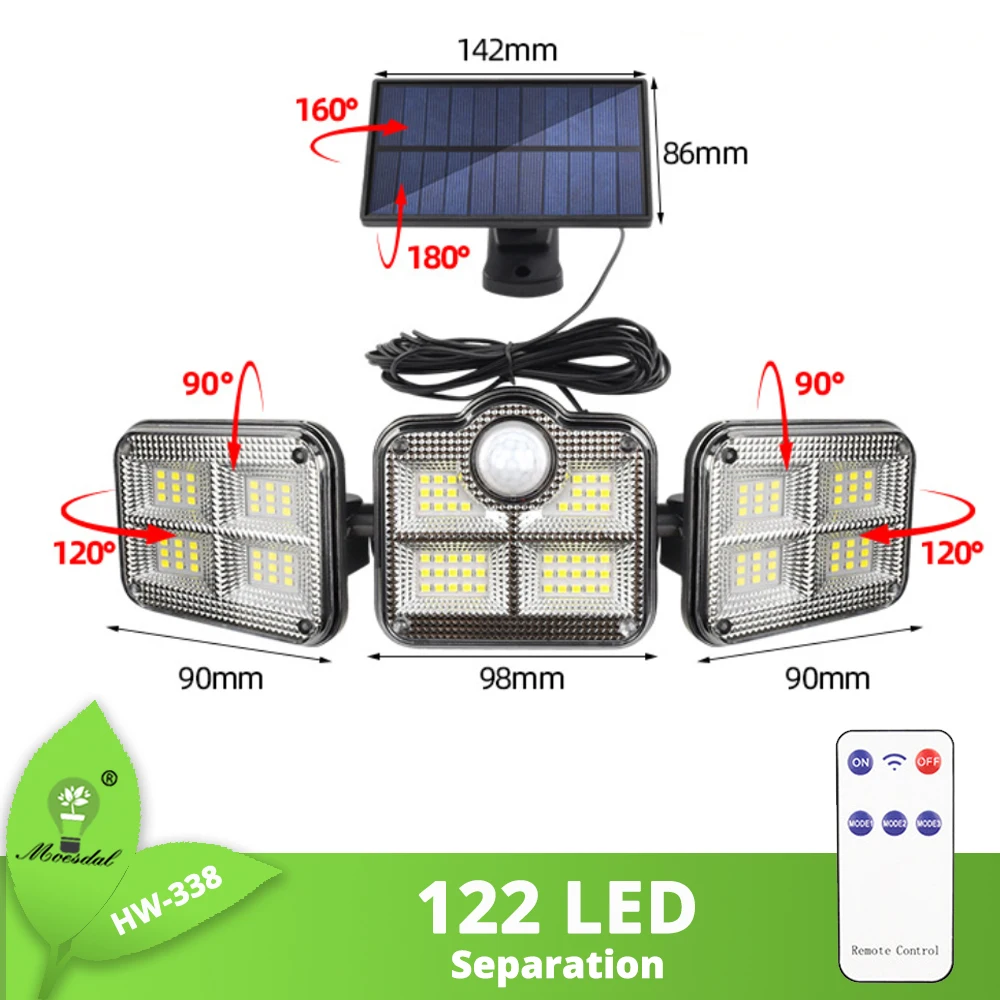 LED Solar Wall Light Outdoor Waterproof Garden Wall Light 3 Working Modes Motion Sensor 270 Wide-angle Lighting Remote Control solar lamp outdoor Solar Lamps