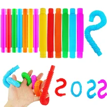 

14Pack Pop Tubes Sensory Fidget Toys Finger Decompression Stretch Popits Pipe Fine Motor Skill Easter Basket Stuffer Toddler Toy