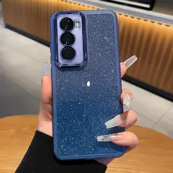 Sparkling Glitter Soft TPU Case with Ring Stand & Lens Protection for Reno 12 (Blue no ring)