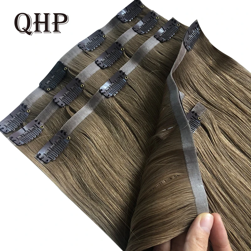 Straight Clip In PU Hair Extensions Real Human Hair Brazilian Virgin Hairpiece 6pc/set Seamless Full Head 10-30" Natural Color