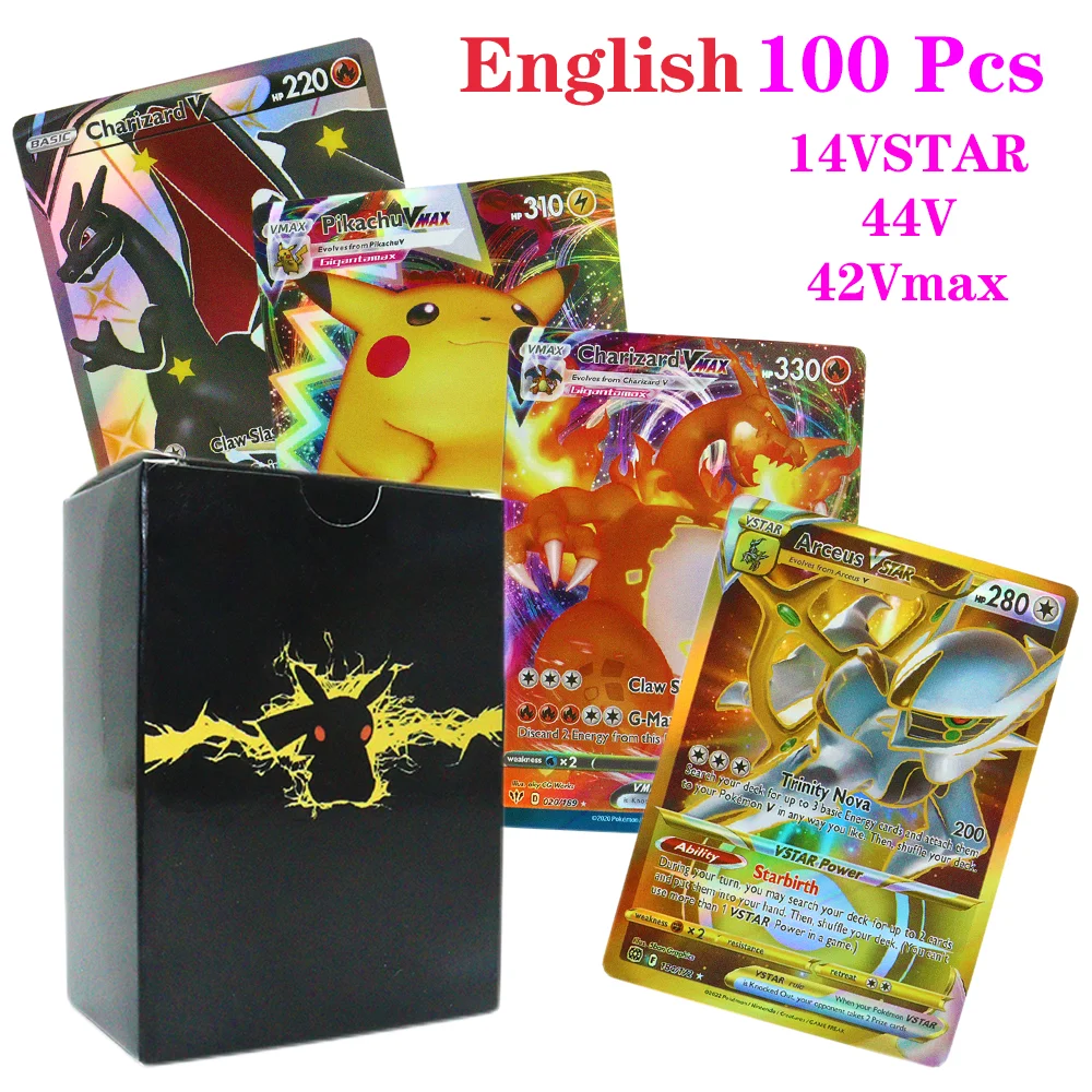 Pokemon Pikachu Charizard Vstar Rose Gold Foil Cards Box Silver Black  10000HP Arceus Rare Vmax GX Collection Battle Trainer Card - AliExpress