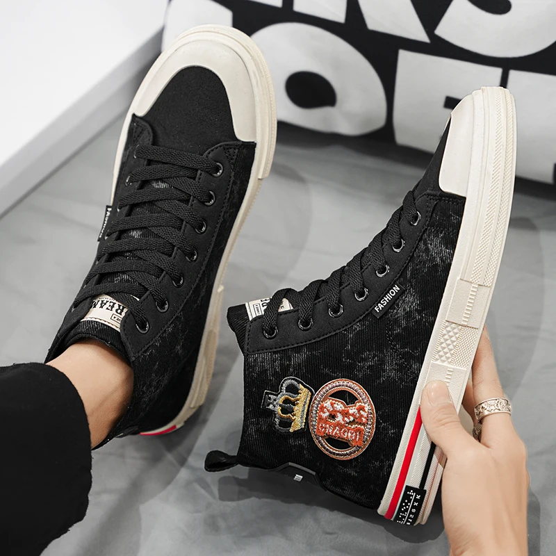 HKDQ High Top Canvas White Sneakers Man Fashion Casual Flat Designer Shoes Men Street Outdoor Breathable Non-slip Men's Sneakers 6