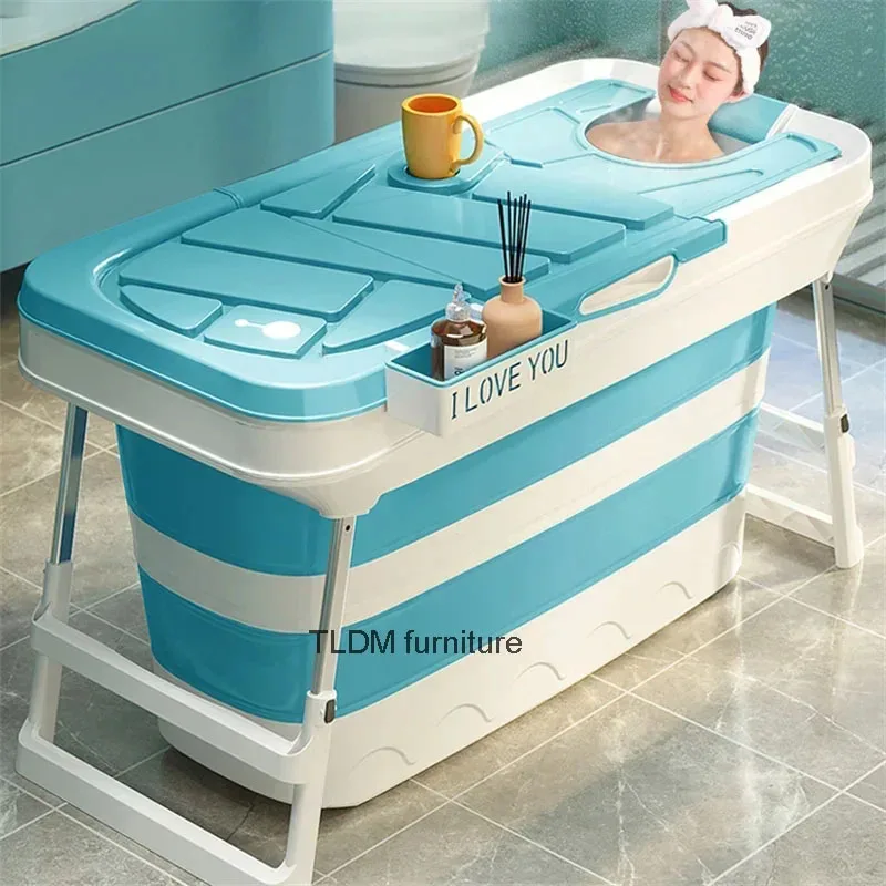 

Foldable Bathtub for Adults Thicken Plastic Bathroom Hot Tub General Bath Barrel with Lid Full Body Spa Small Portable Bathtub