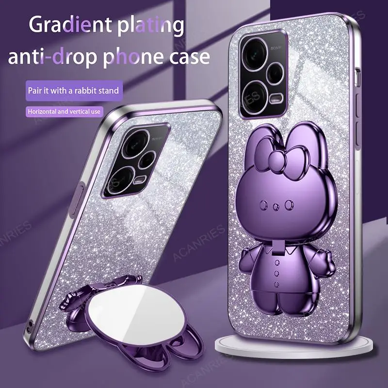 Cute 3D Rabbit Makeup Mirror Stand Plating Case For Xiaomi Redmi