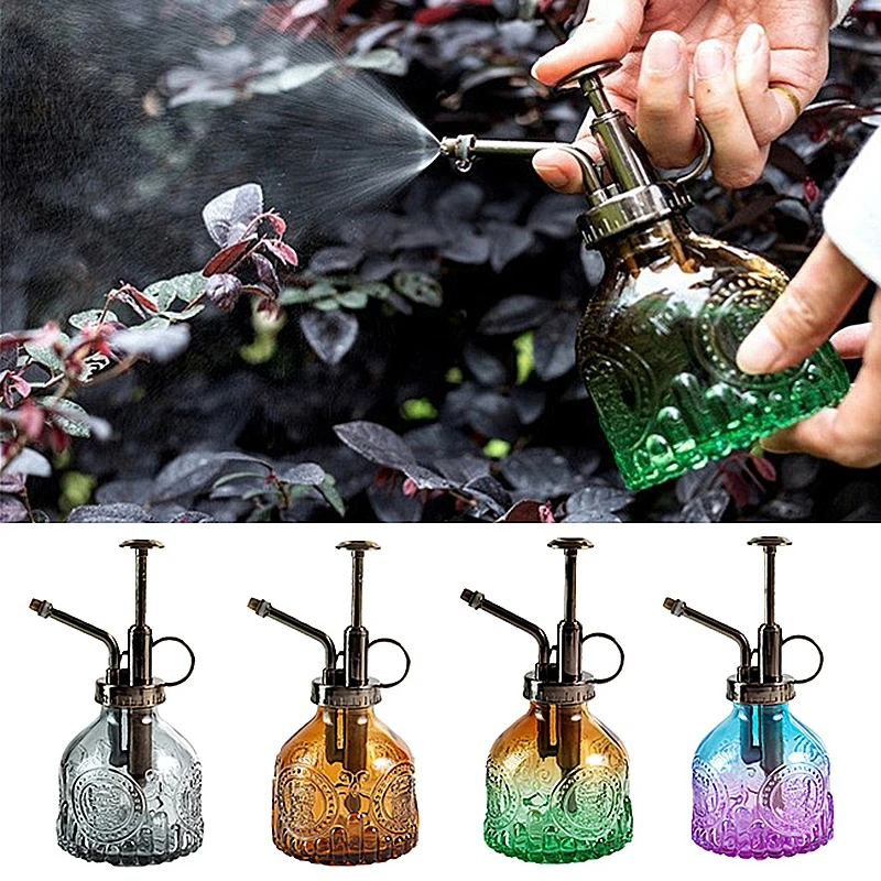 Vintage Glass Watering Can Retro Air Pressure Spray Bottle Garden Plant Watering Bottle Household Sprinklers Disinfection Tool watering can pressure spray bottle
