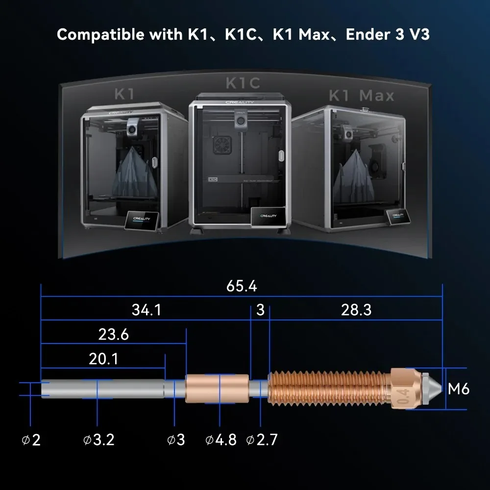 Creality K1C 깍지 하이 플로우 인쇄 업그레이드 퀵 스왑 깍지, K1 Max,K1C,Ender-3,V3 3D 프린터용, 0,4mm, 0,6mm, 0,8mm