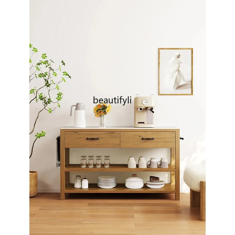 

Nordic Solid Wood Marble Vintage Kitchen Sideboard Cabinet Tea Cabinet Dining Table Kitchen Counter Storage Stand