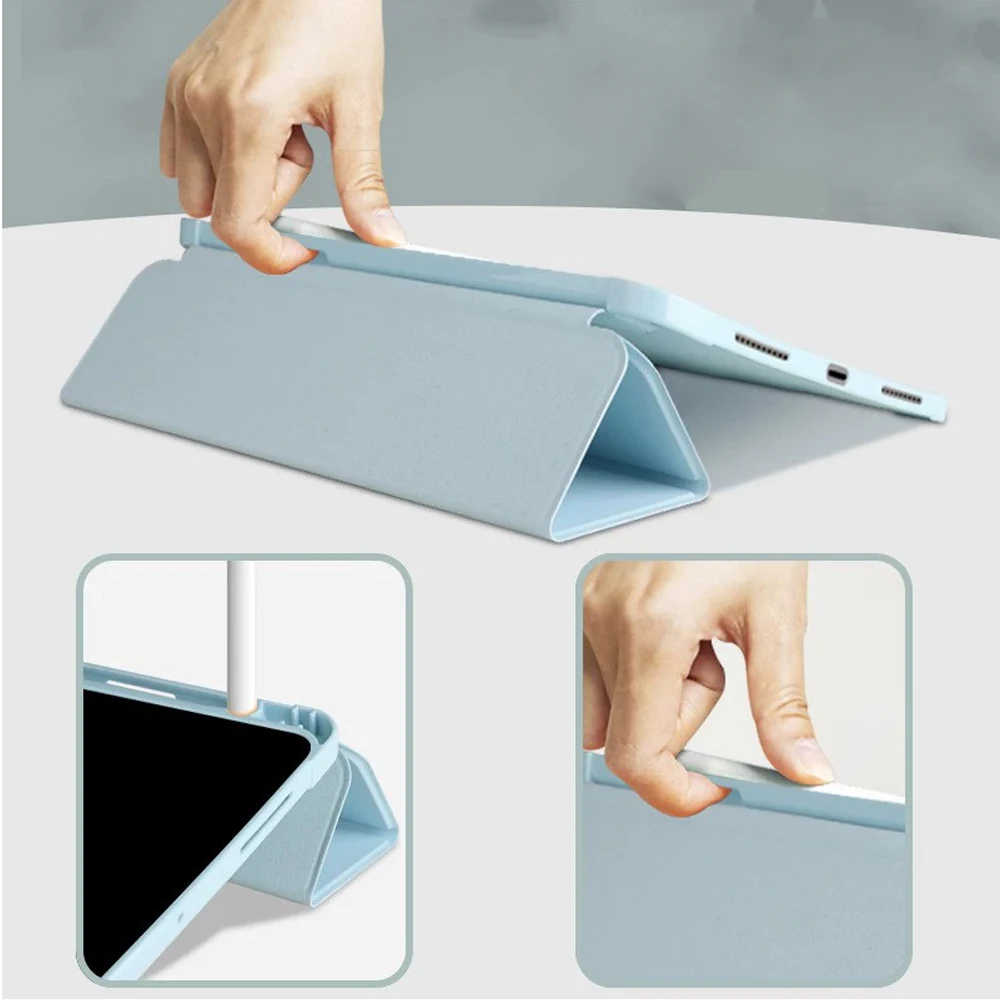 For Apple iPad Air 9.7 10.2 10.5 7th 8th 9th Generation Magnetic Flip Smart Cover with Pencil Holder, Stand Soft Silicone Case 4