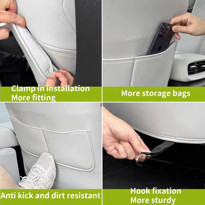 For Xpeng G6 Leather Seat Back Kick Protector Backseat Kick Mat Seat Cover Waterproof Armrest Box Anti