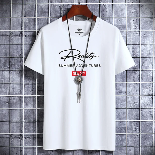 2022 NEW Letter Printing 100% Cotton Men T Shirt Hip-Hop Cotton T-shirt O-neck Summer Male Causal Tshirts Fashion Loose Tees J02 white