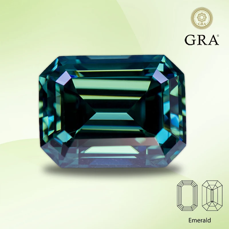 

Moissanite Lab Grown Diamond Emerald Cut Primary Color Green Gemstone for Charms Jewelry Making Materials with GRA Certificate