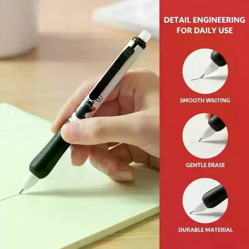 4PCS 푸시 버튼 지울 수 있는 펜, 검은색 새끼 고양이 디자인, 고품질 0.5mm 두께, 초등학생에게 적합