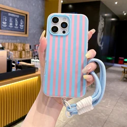 Pink Striped Jelly Phone Case with Lanyard - Soft Cover - Galaxy S23 Ultra (SC17 - LA - PJ83 - P4653)