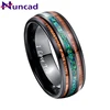 Nuncad Comfort Fit 8mm Natural Acacia Wood Ring with Letter  I Love You Green Opal Tungsten Carbide Ring For Men Name 1
