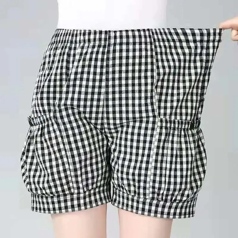 

Summer Plaid Pants Harajuku Casual Cotton Joggers Pocket Elastic Waist Bloomers Sports Five-Point Pants Female Loose Sweatpants