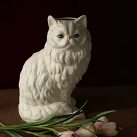 Cute White Cat Ceramic Vase Desk Decoration Flowers Arrangement Artificial Flower Decorative Floral Vases Room Aesthetic Decor 1