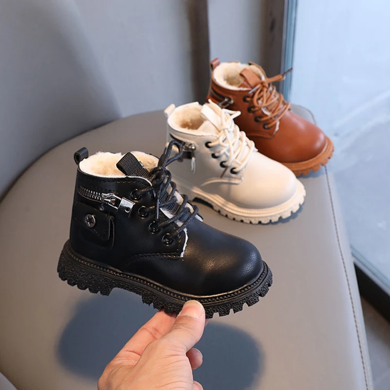 consumidor montaje Descanso Botas de cuero para bebé, zapatos informales británicos, botines de nieve para  niñas, botas de punta redonda, zapatillas de deporte de PU a la moda,  botines de invierno| | - AliExpress