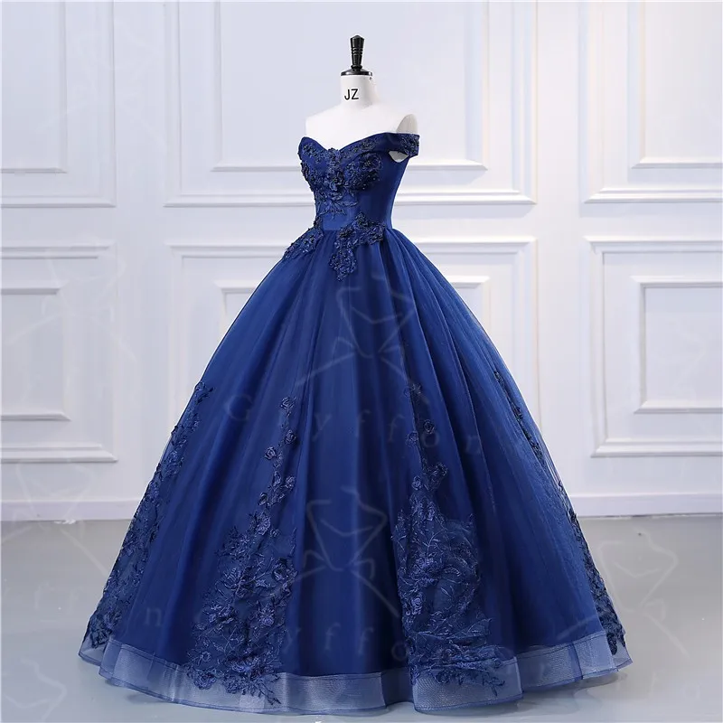 Navy Blue Quinceanera Dress New Vestidos Elegant Party Dress Off Shoulder Prom Ball Gown Robe De Bal Real Photo Customize