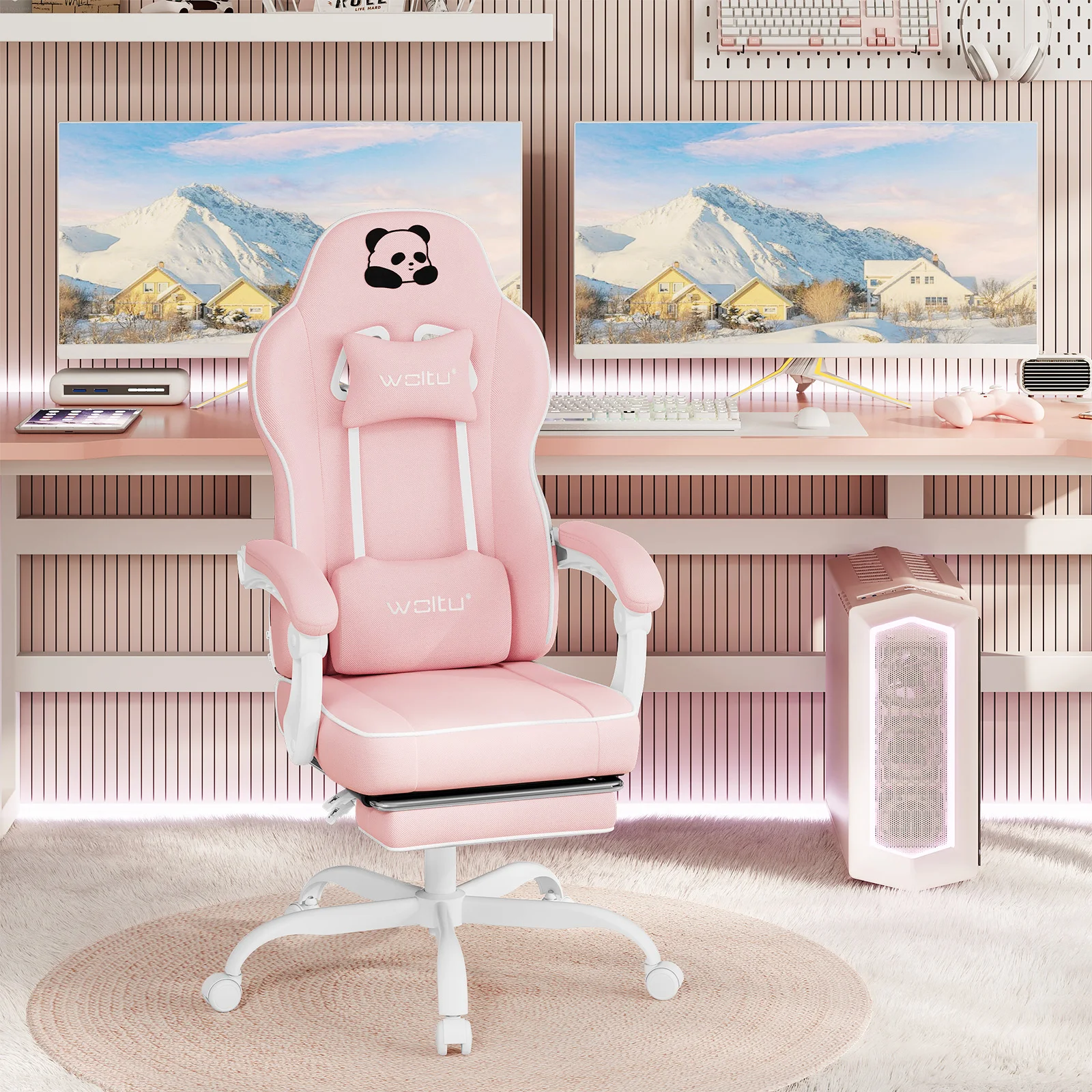 WOLTU Ergonomischer Gaming-Stuhl, Bürostuhl mit hoher Rückenlehne, drehbarer Sessel mit Fußstütze, höhenverstellbarer Computerstuhl mit Lendenwirbelstütze – Detail 22