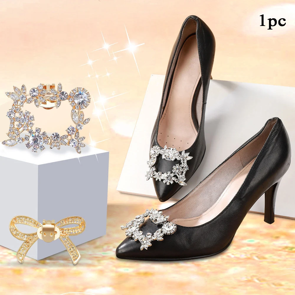 

2Pcs High Heel Shiny Shoe Clips Wedding Bride Shoes Decoration Bowknot Rhinestones Crystal Charm Buckle for shoes Accessories