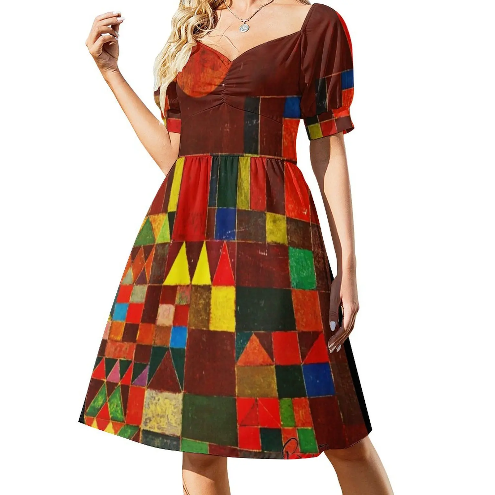 thumbnail image 1 of Paul Klee - Vestido de manga corta con bloques de color Castle and Sun Klee y firma Vestido largo de mujer Vestido, 1 of 8