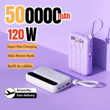 500000mAh 120W Power Bank Large Capacity 4 in1 Cables Intelligent Digital Display Light Portable Powerbank For iPhone Huawei New