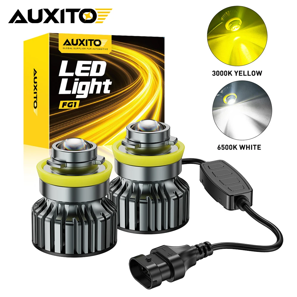 AUXITO 2개입 70W 캔버스 H8 H11 자동차 LED 라이트 안개등 H9 H16(JP) LED 터보 안개등 전구 레이저 렌즈 장착 오류 없음 6500K 3000K